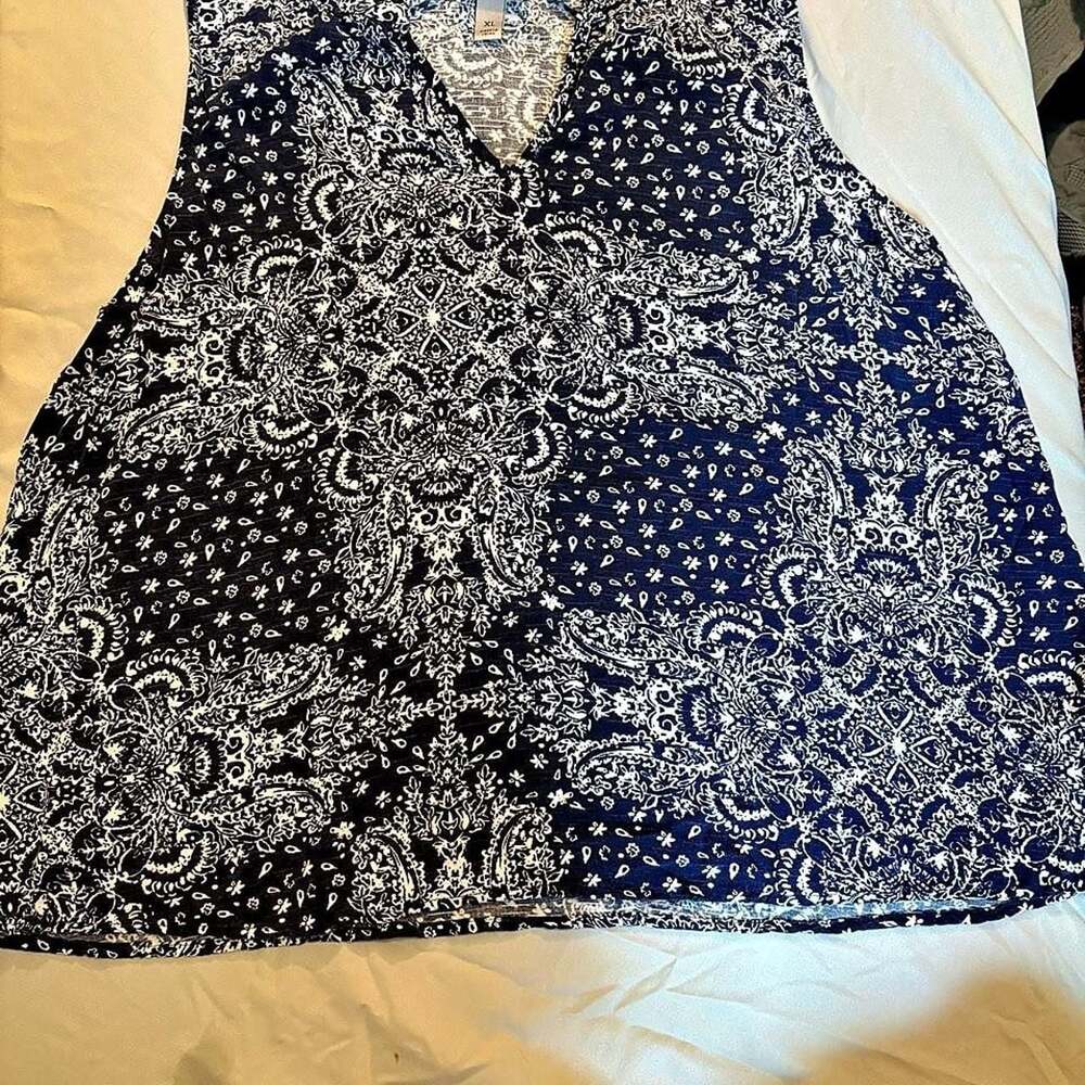Knox Rose Paisley Print Sleeveless Tank Top Navy White XL